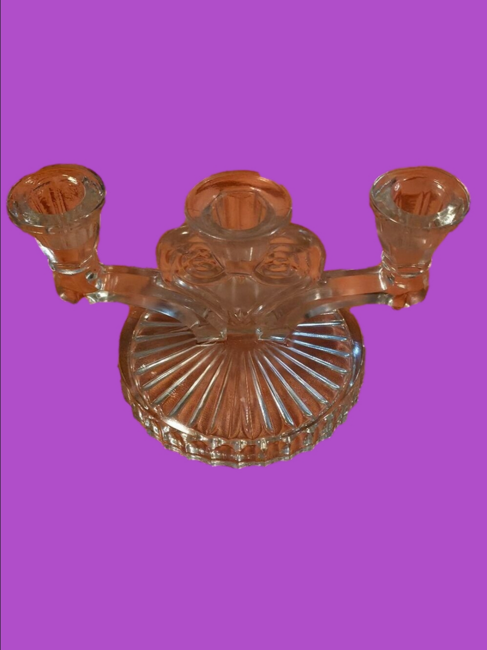 4/$67 Deal! Vintage Clear Glass 3-Arm Candle Holder